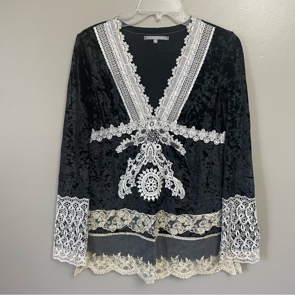 Passion Concept Medium Blouse black velvet lace and bead whimsigoth sheer - Picture 1 of 10